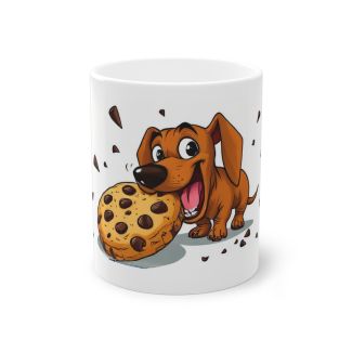 Cartoon Dachshund Kaffeebecher 11oz Weiß Glänzend mit Keks Motiv